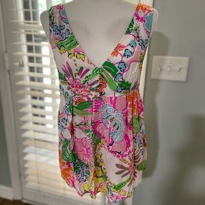 Lilly Pulitzer Womens Nosey Posey Sleeveless Floral V-Neck Top Size M Pink